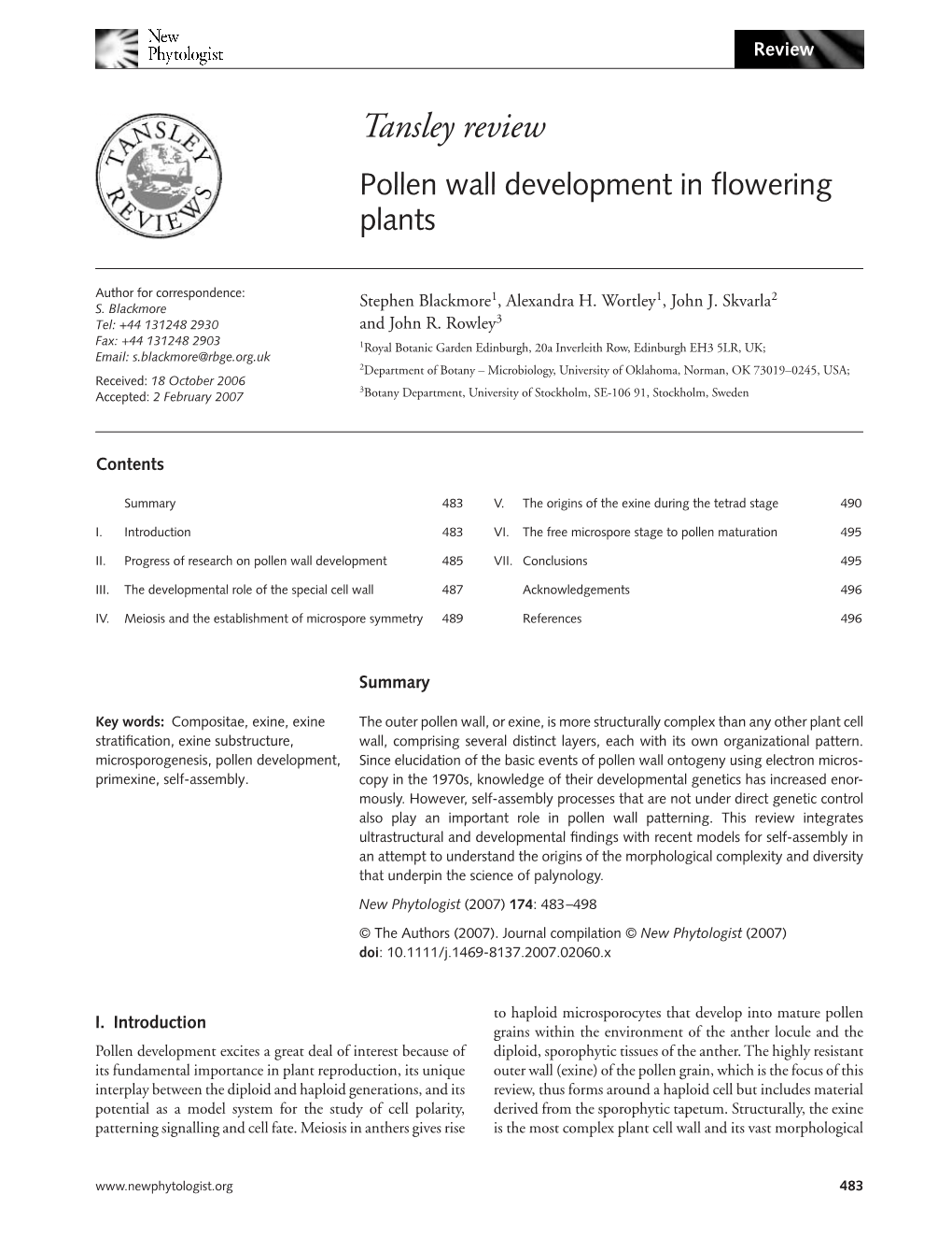 Pollen Wall Development in Flowering Plants