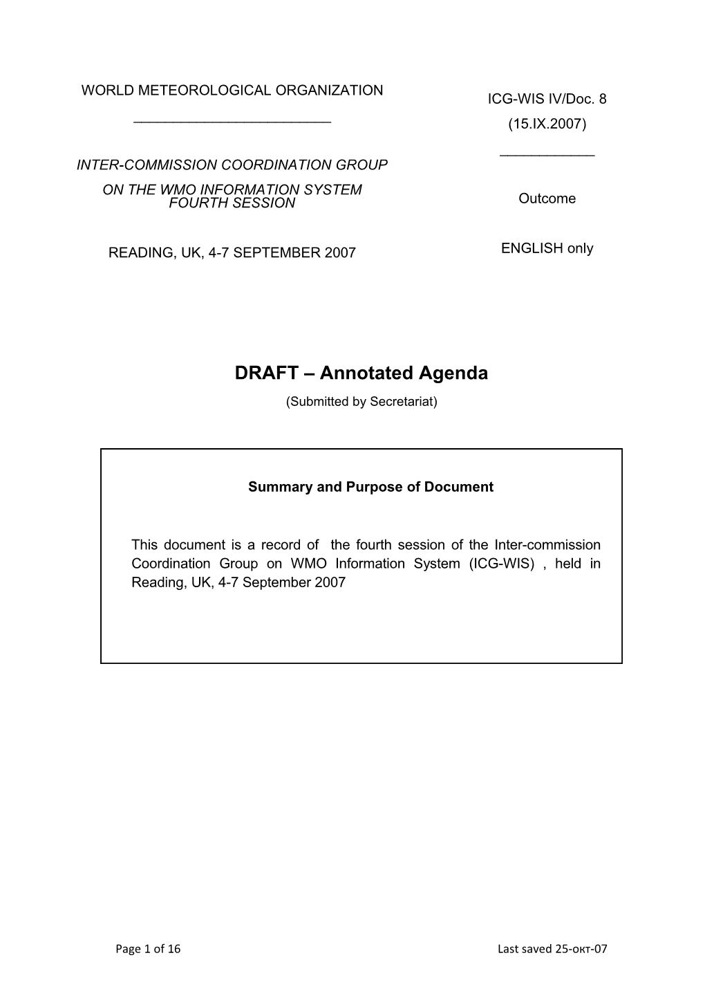 DRAFT Annotated Agenda