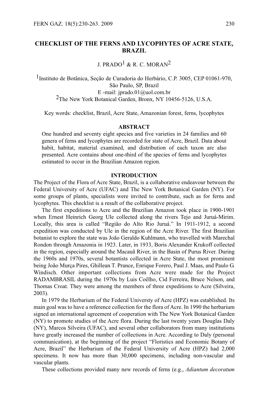 Checklist of the Ferns and Lycophytes of Acre State, Brazil