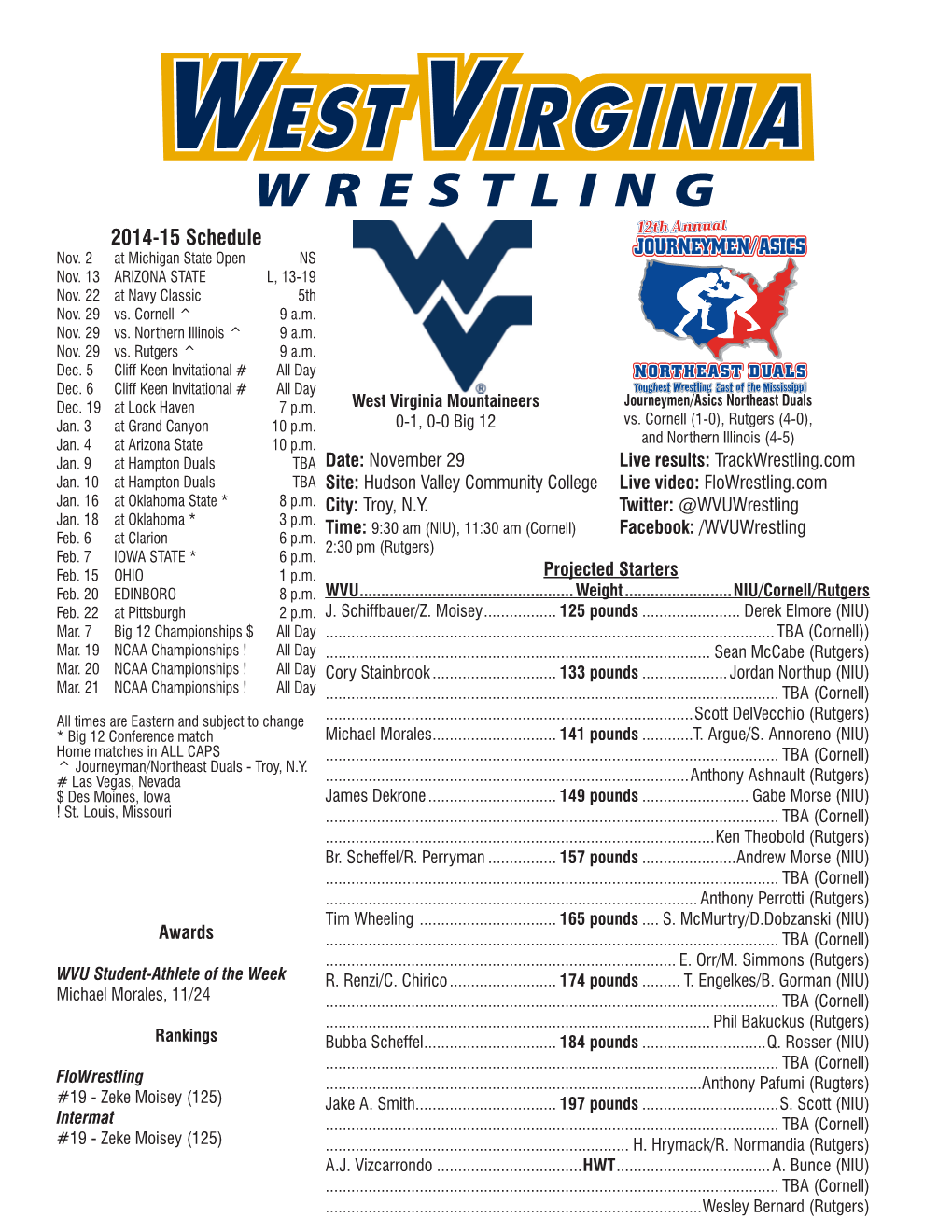 WRESTLING 2014-15 Schedule Nov