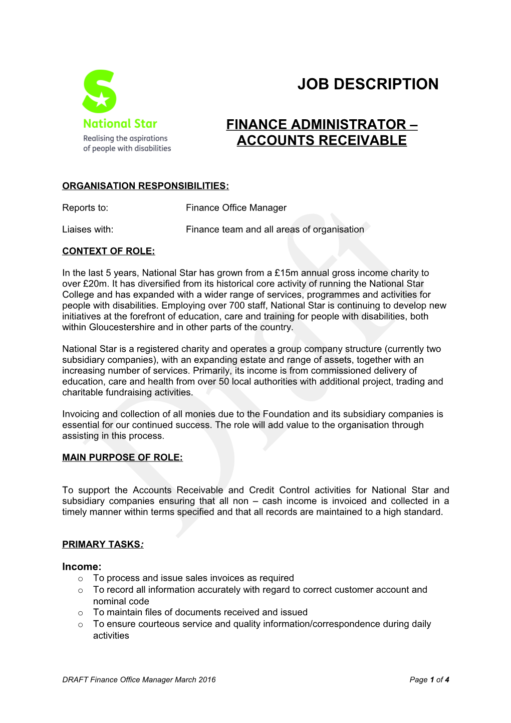 Finance Administrator Accounts Receivable