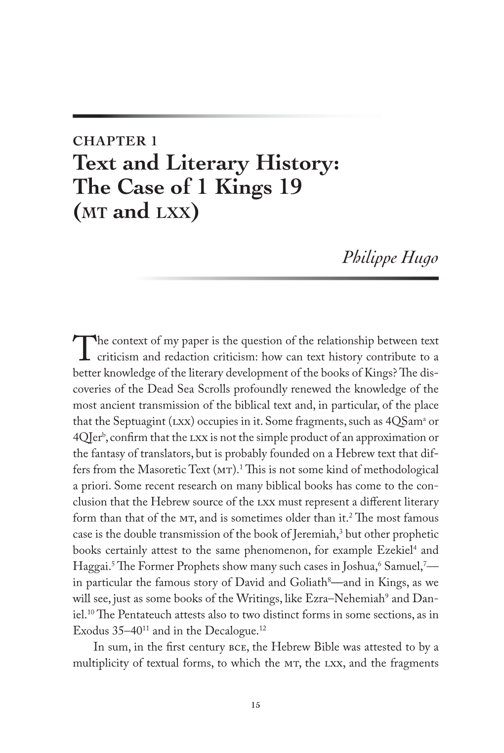Text and Literary History: the Case of 1 Kings 19 (Mt and Lxx)