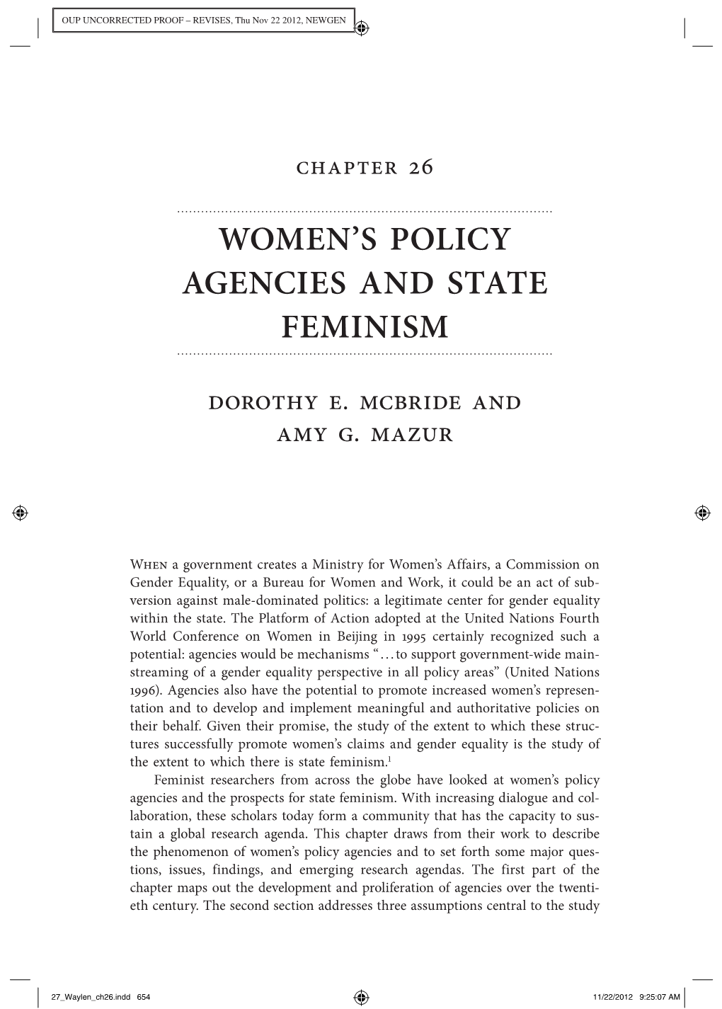 Women's Policy Agencies and State Feminism