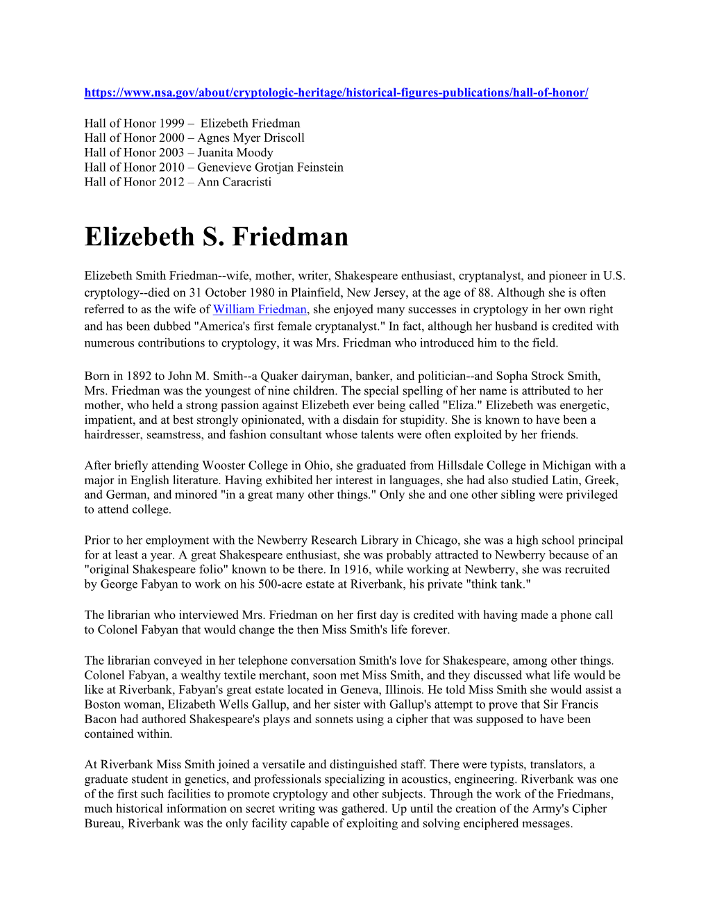 Elizebeth S. Friedman