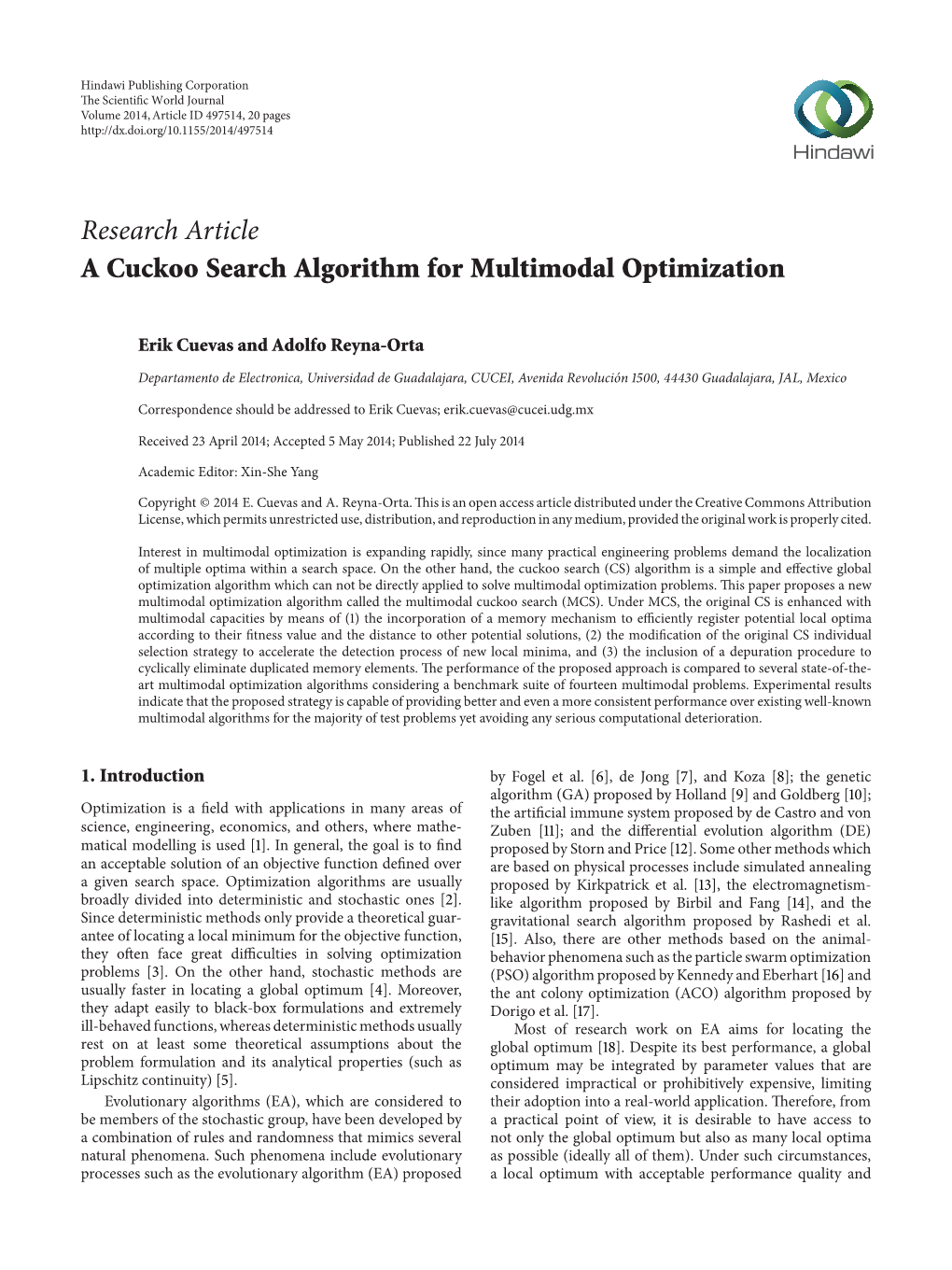 A Cuckoo Search Algorithm for Multimodal Optimization