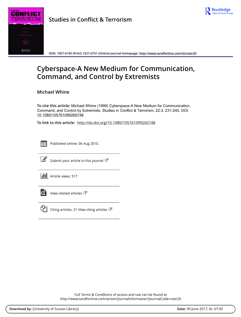 Cyberspace-A New Medium for Communication, Command, and Control by Extremists