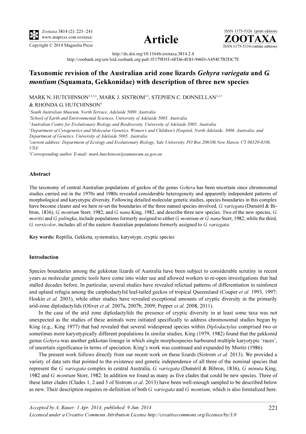 Taxonomic Revision of the Australian Arid Zone Lizards Gehyra Variegata and G