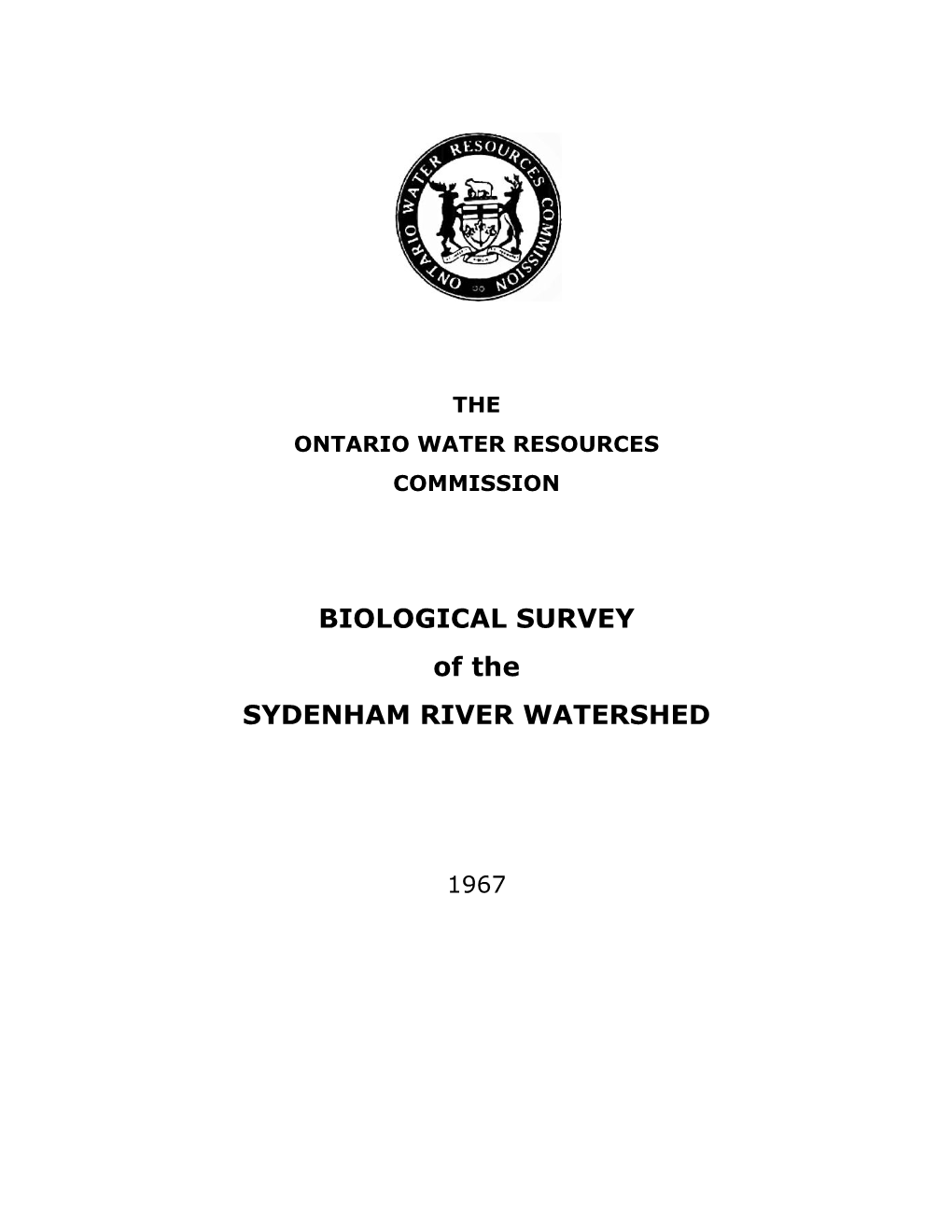 Biological Survey of the Sydenham River Watershed, 1967. Publ