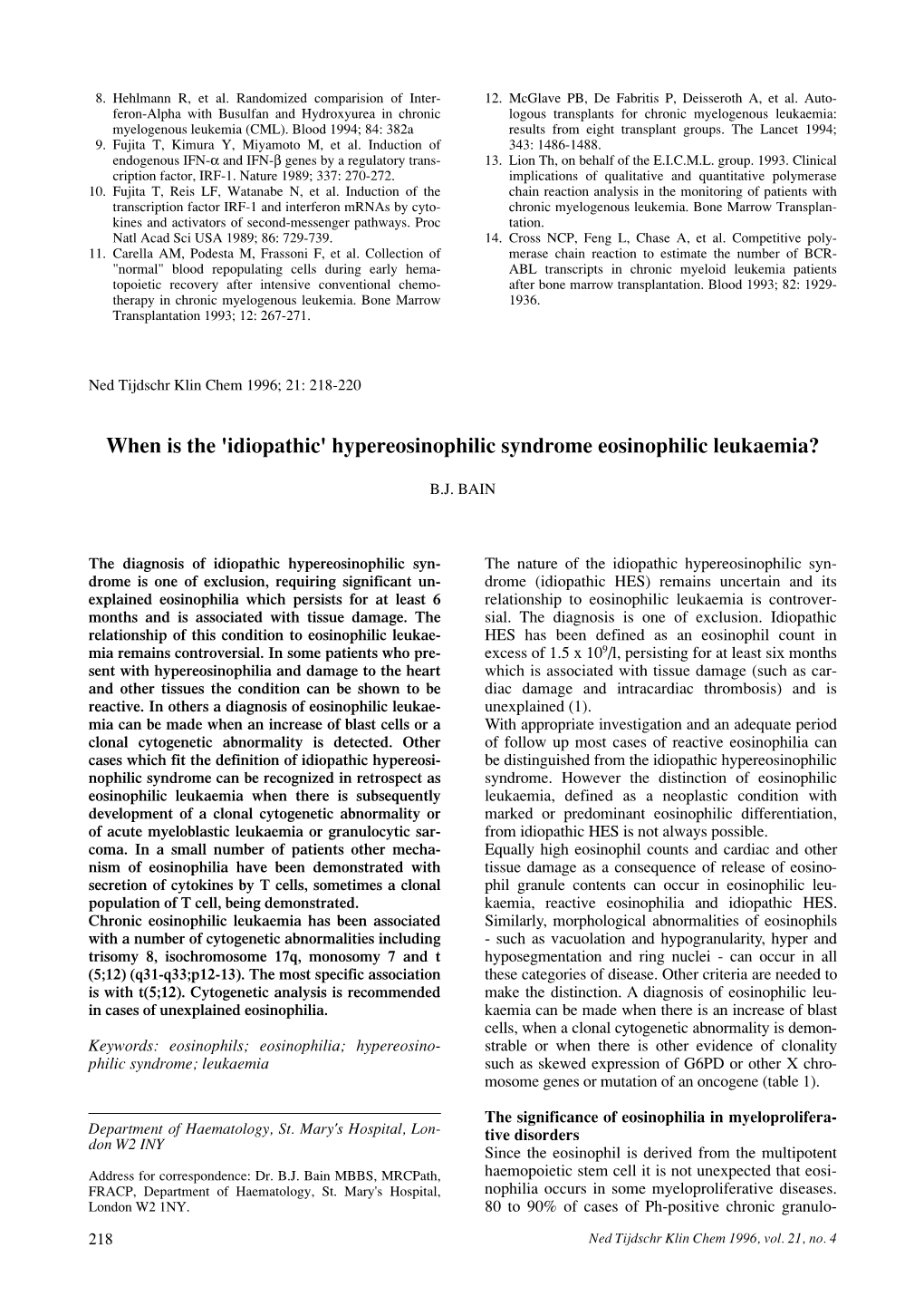 Hypereosinophilic Syndrome Eosinophilic Leukaemia?