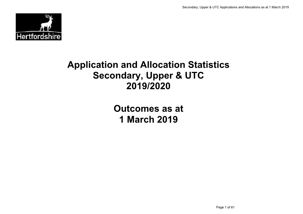 Application and Allocation Statistics Secondary, Upper & UTC 2019/2020