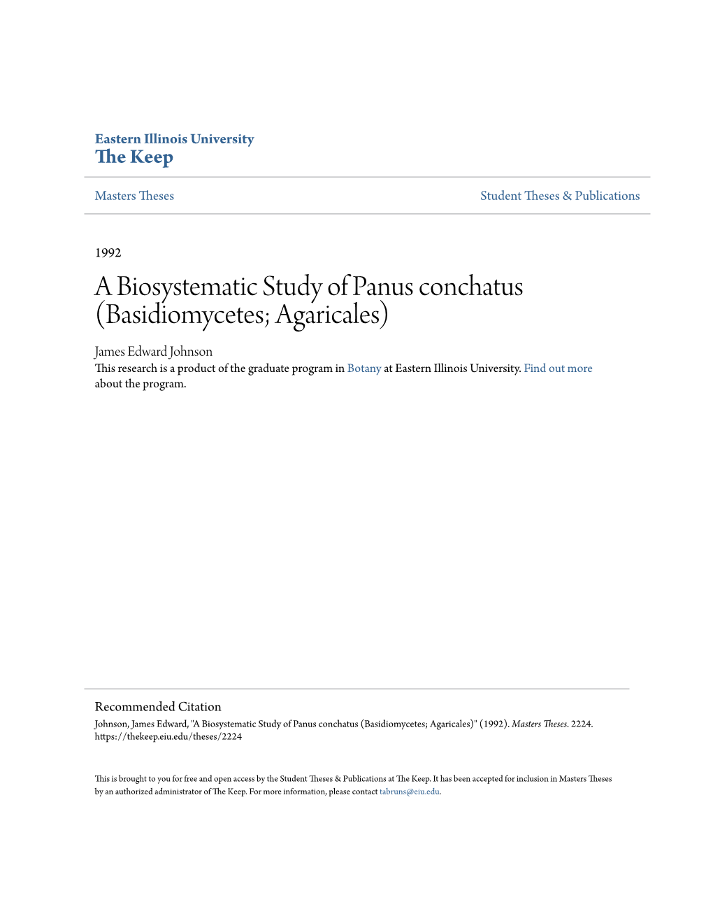 A Biosystematic Study of Panus Conchatus