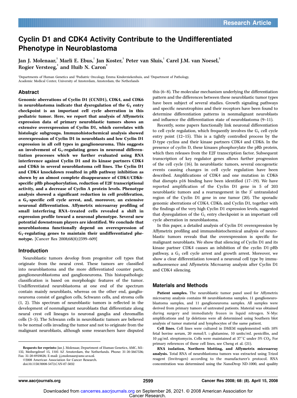 Cyclin D1 and CDK4 Activity Contribute to the Undifferentiated Phenotype in Neuroblastoma