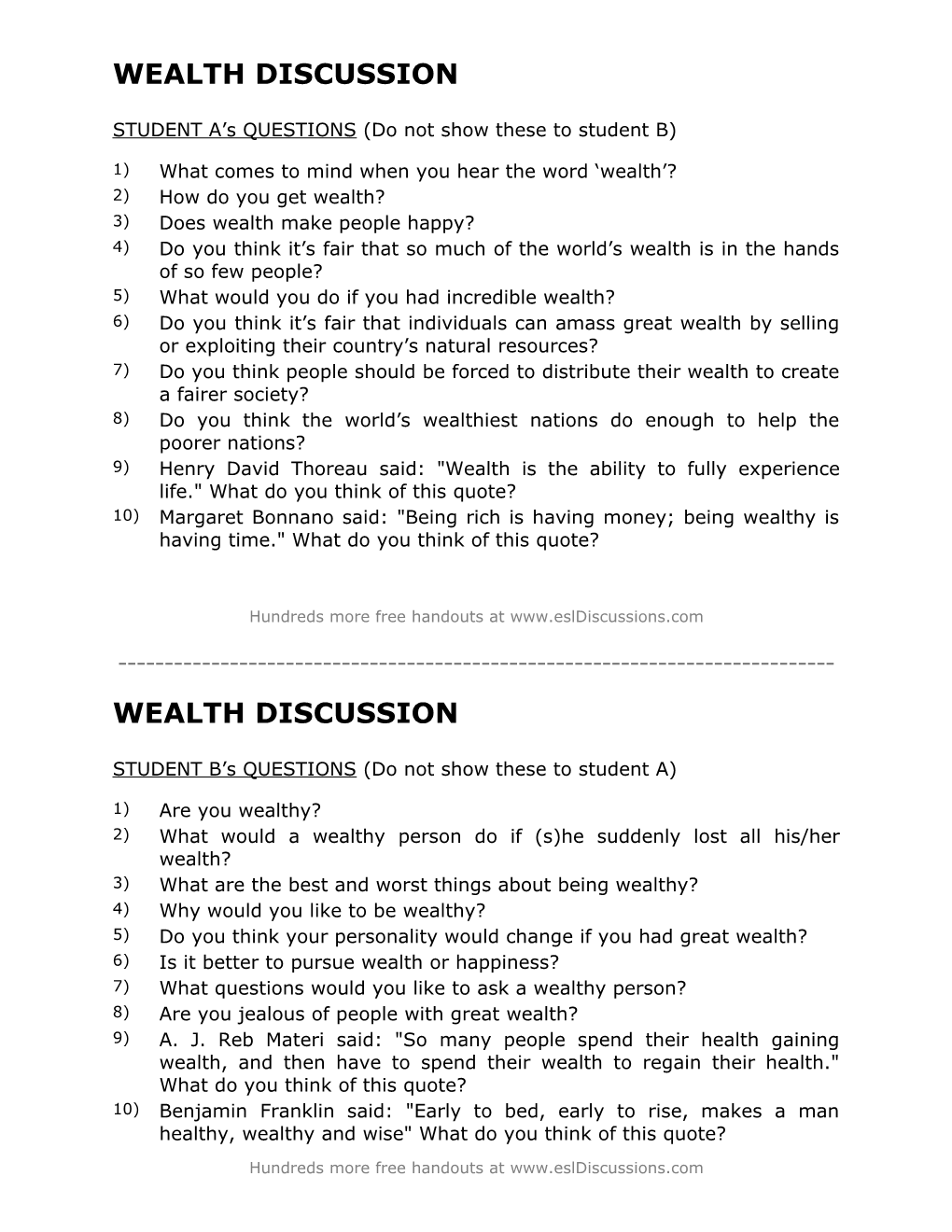 ESL Conversation Lesson on Wealth