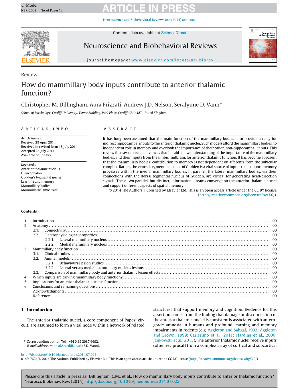 How Do Mammillary Body Inputs Contribute to Anterior Thalamic Function?