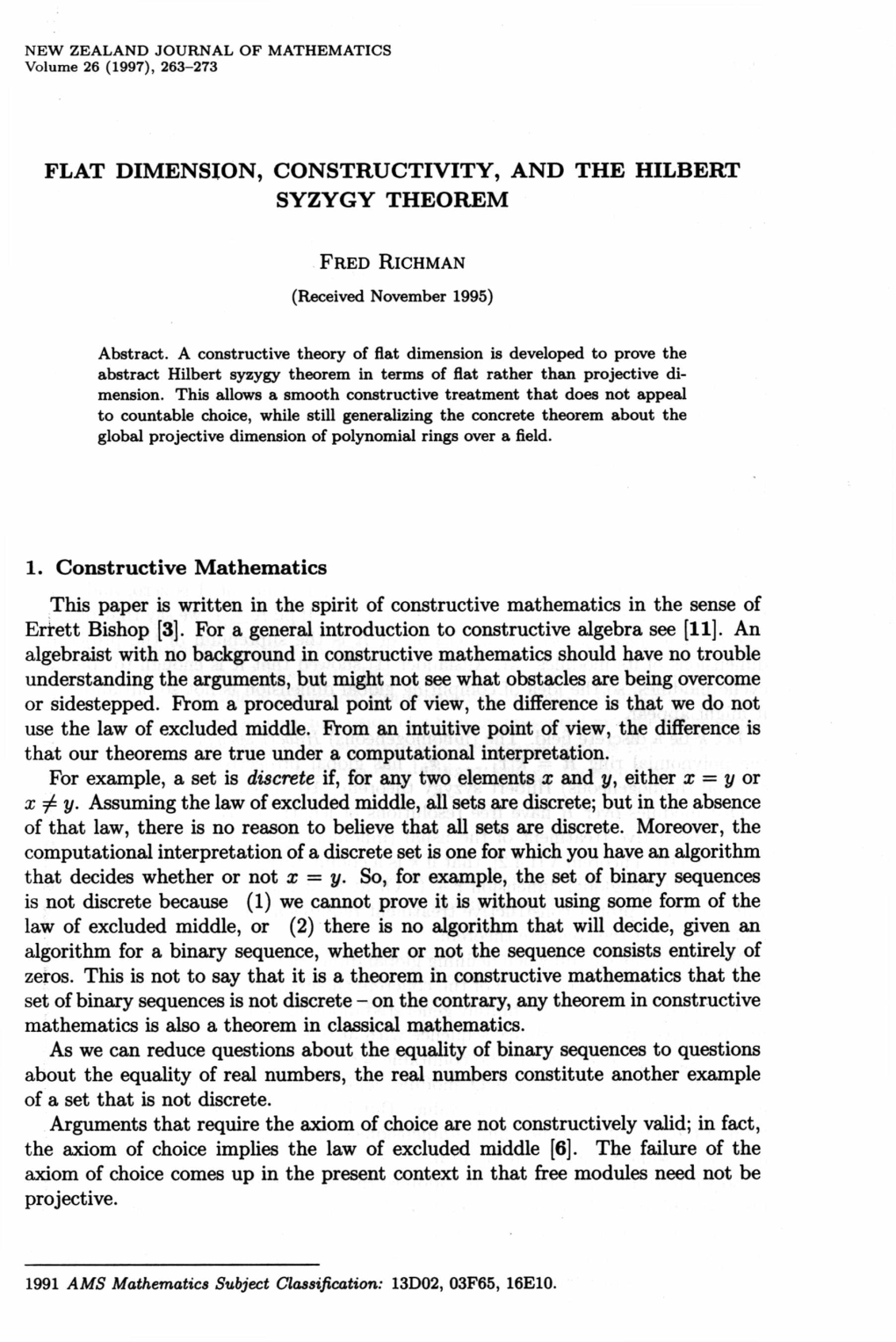 Flat Dimension, Constructivity, and the Hilbert Syzygy Theorem