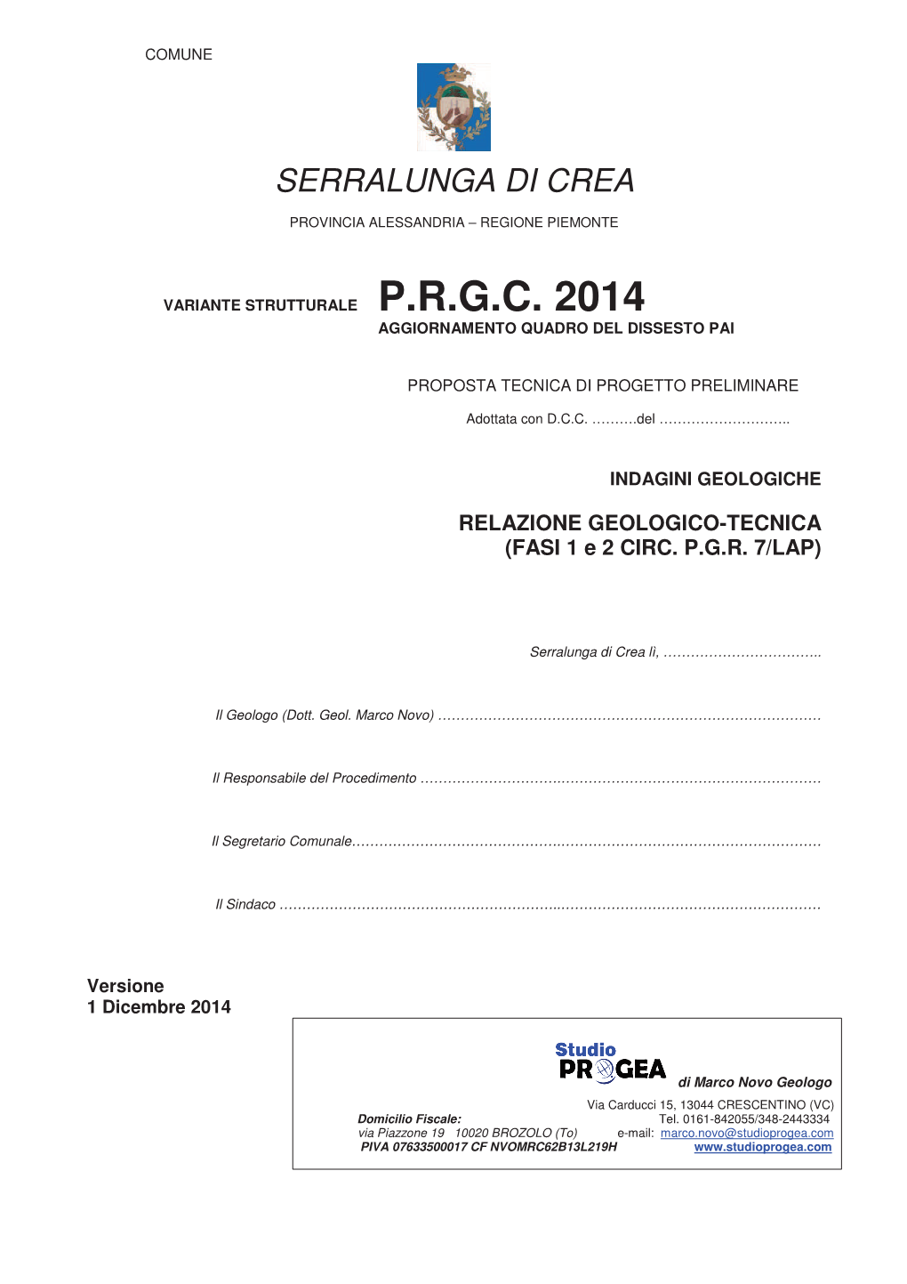 P.R.G.C. 2014 Aggiornamento Quadro Del Dissesto Pai