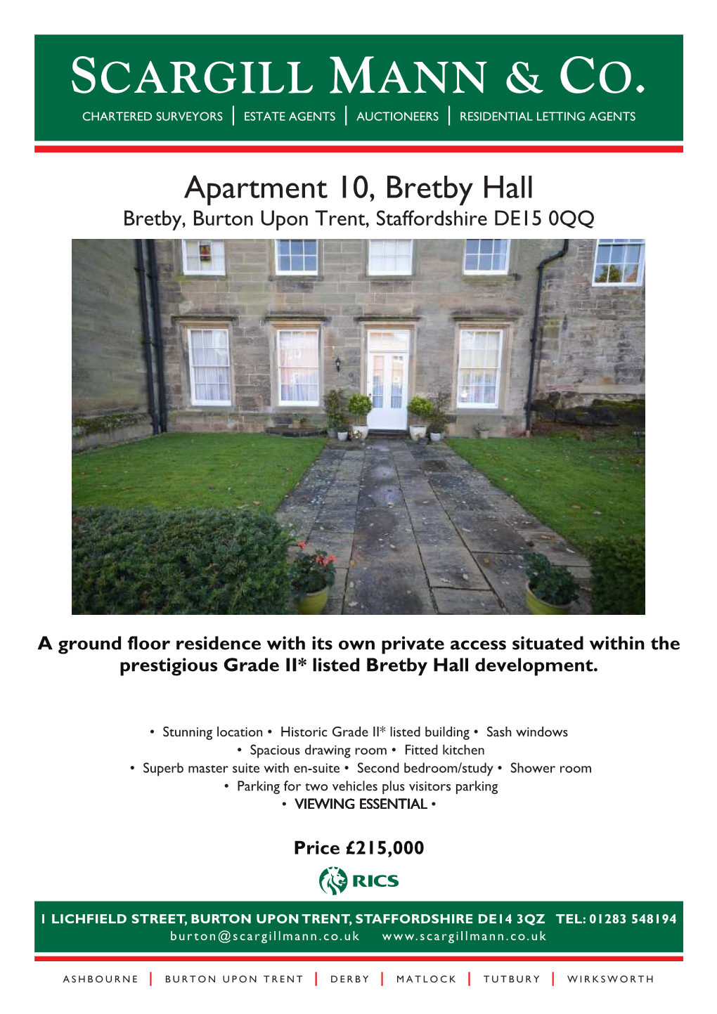 A Ground Floor Residence with Its Own Private Access Situated Within the Prestigious Grade II* Listed Bretby Hall Development