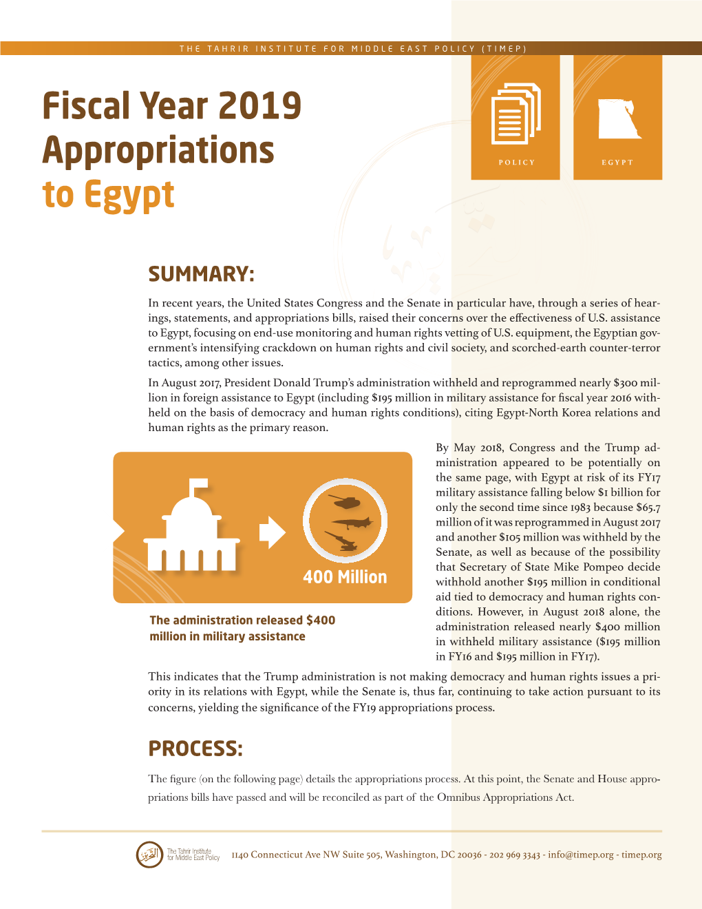 Fiscal Year 2019 Appropriations to Egypt