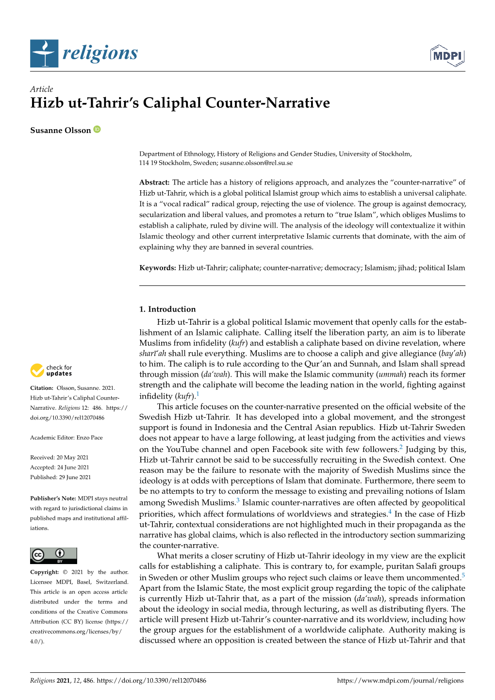 Hizb Ut-Tahrir's Caliphal Counter-Narrative