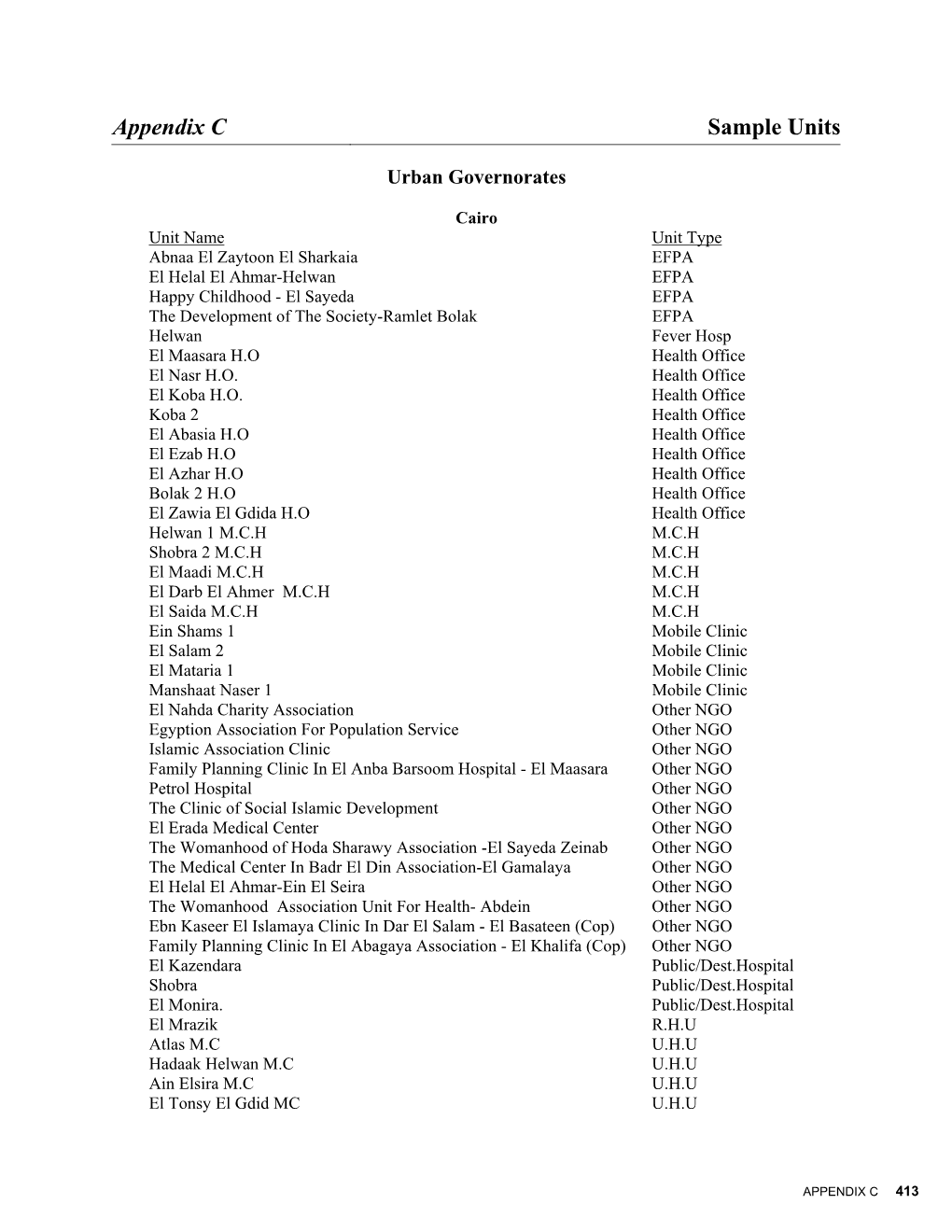 Appendix C Sample Units