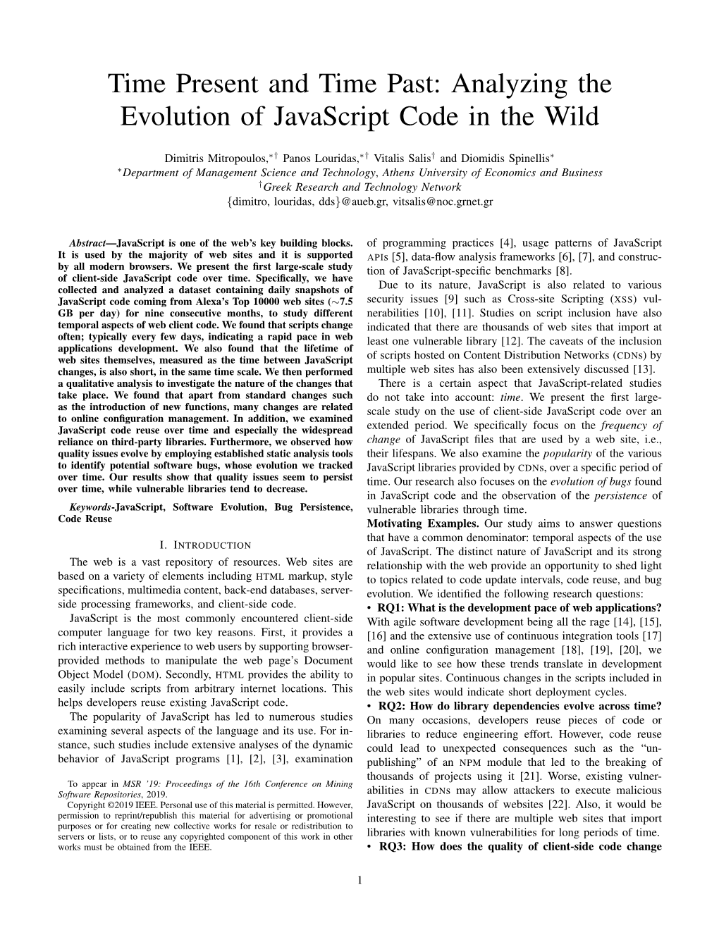 Analyzing the Evolution of Javascript Code in the Wild