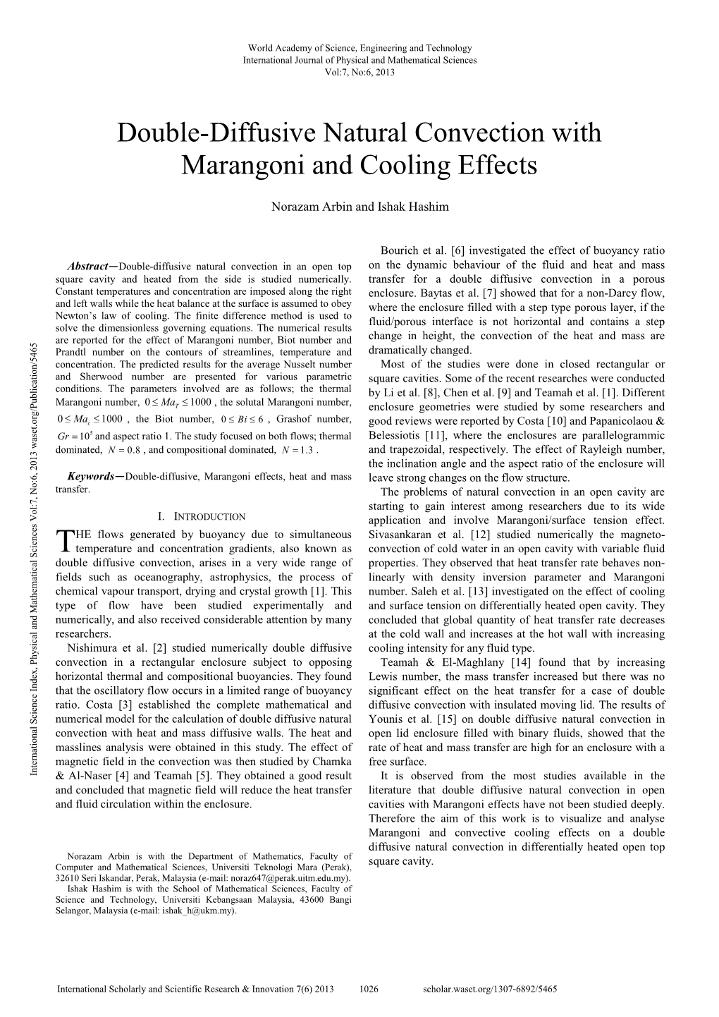 Double-Diffusive Natural Convection with Marangoni and Cooling Effects