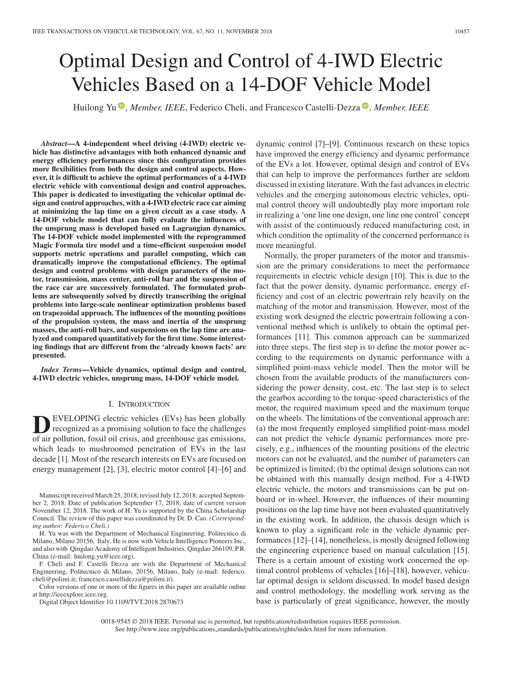 Optimal Design and Control of 4-IWD Electric Vehicles Based on a 14