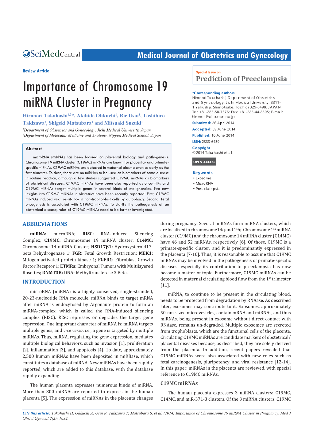 Importance of Chromosome 19 Mirna Cluster in Pregnancy