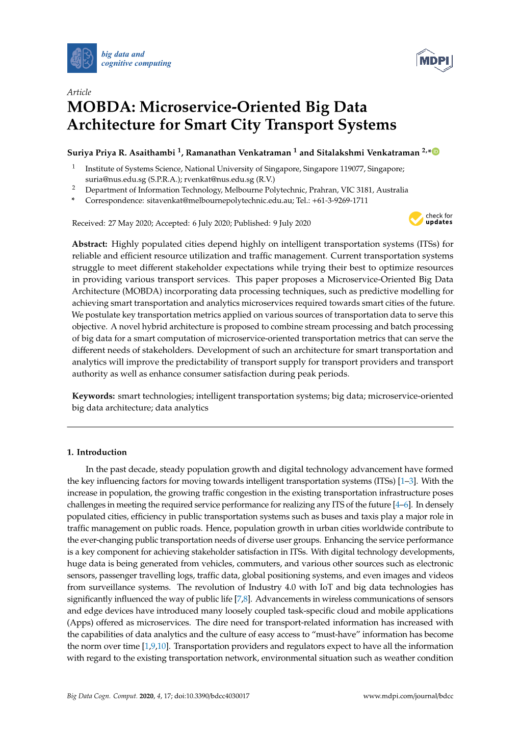 Microservice-Oriented Big Data Architecture for Smart City Transport Systems