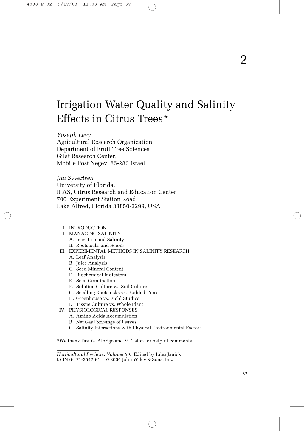 Irrigation Water Quality and Salinity Effects in Citrus Trees*