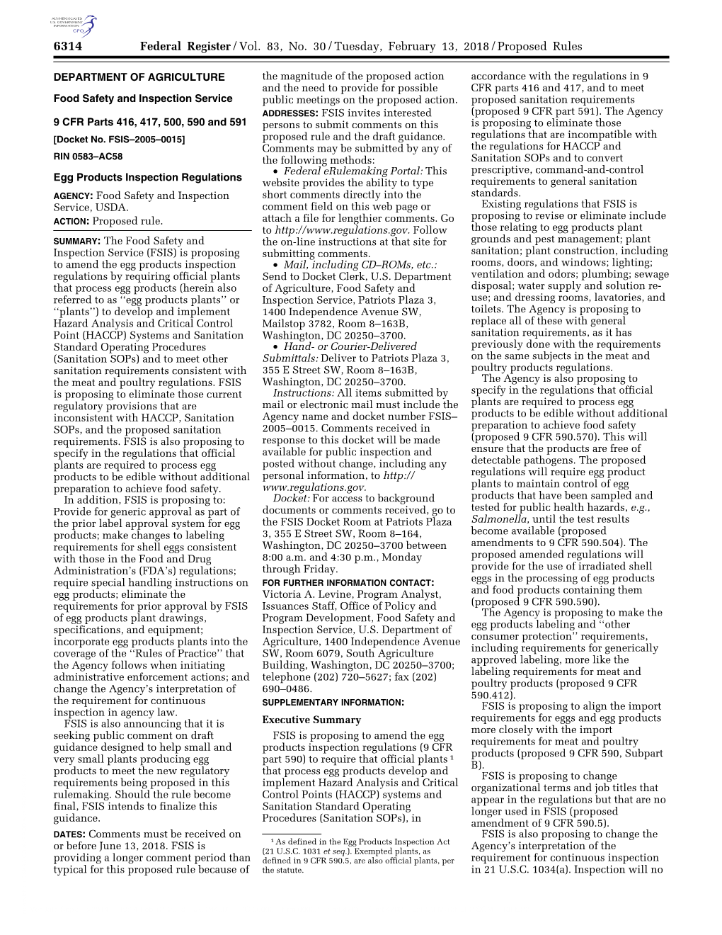 Federal Register/Vol. 83, No. 30/Tuesday, February 13, 2018