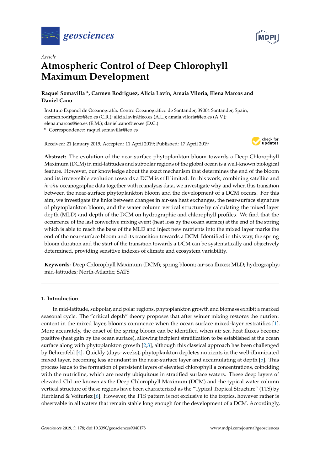 Atmospheric Control of Deep Chlorophyll Maximum Development