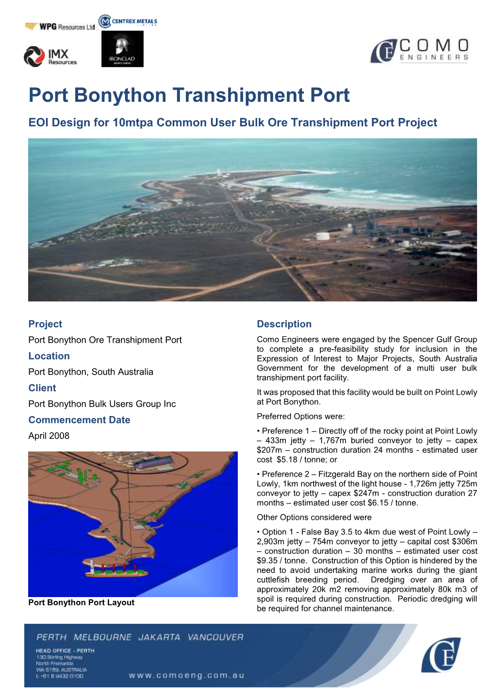 Port Bonython Transhipment Port EOI Design for 10Mtpa Common User Bulk Ore Transhipment Port Project