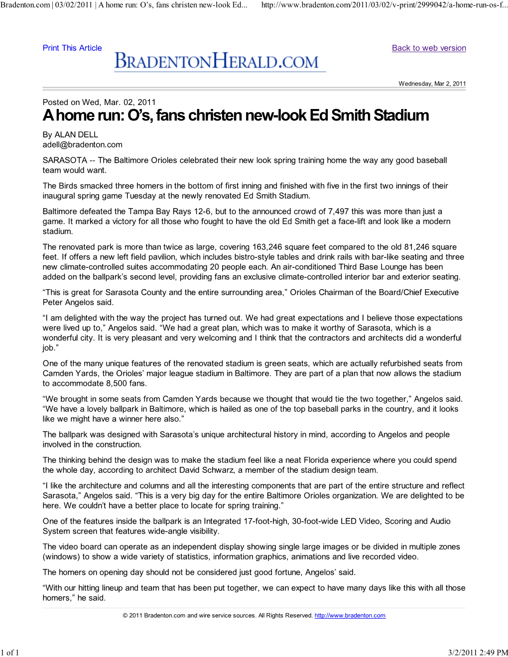 O's, Fans Christen New-Look Ed Smith Stadium