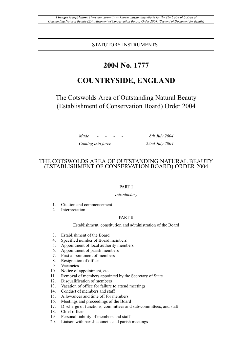 The Cotswolds Area of Outstanding Natural Beauty (Establishment of Conservation Board) Order 2004