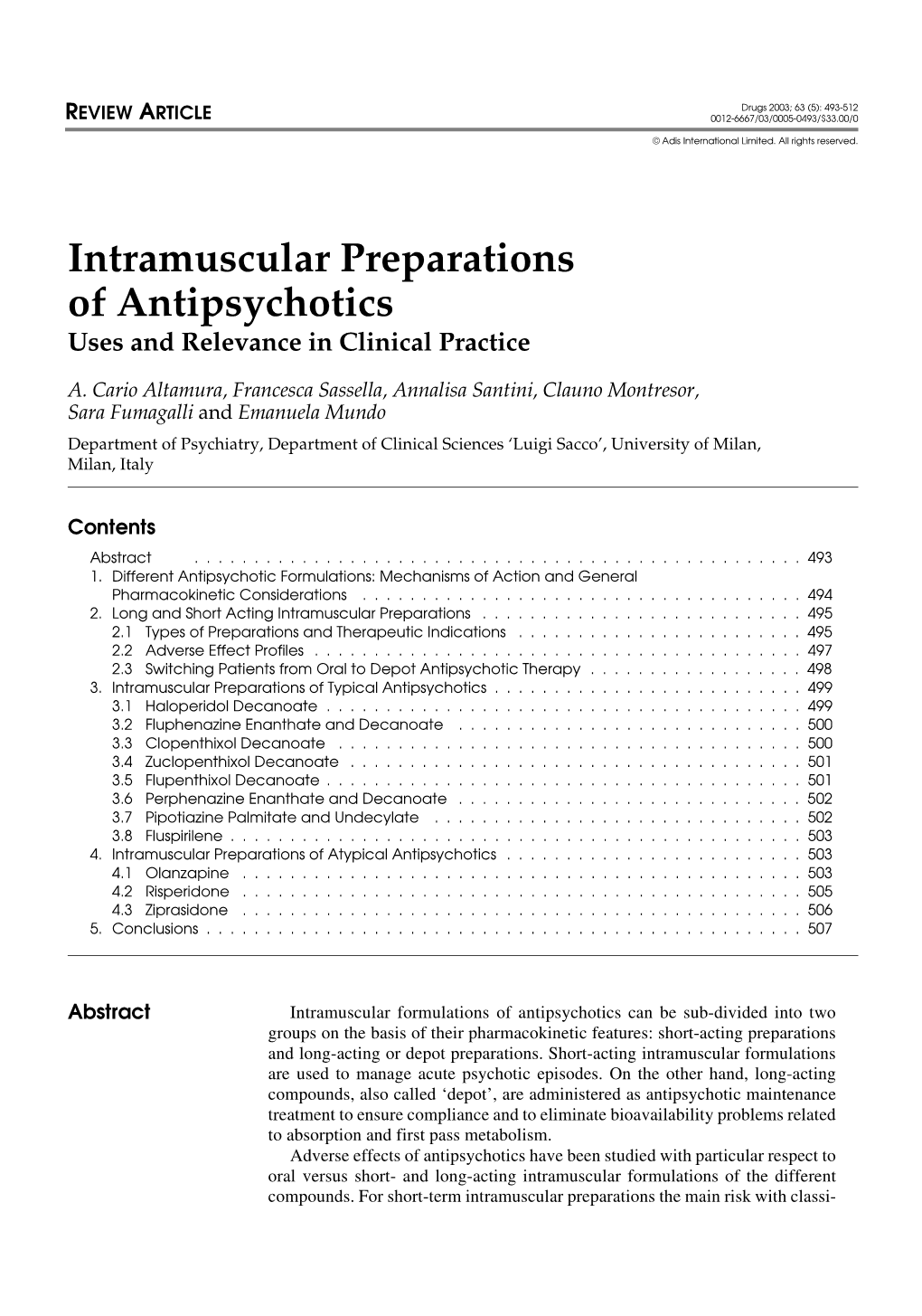 Intramuscular Preparations of Antipsychotics Uses and Relevance in Clinical Practice