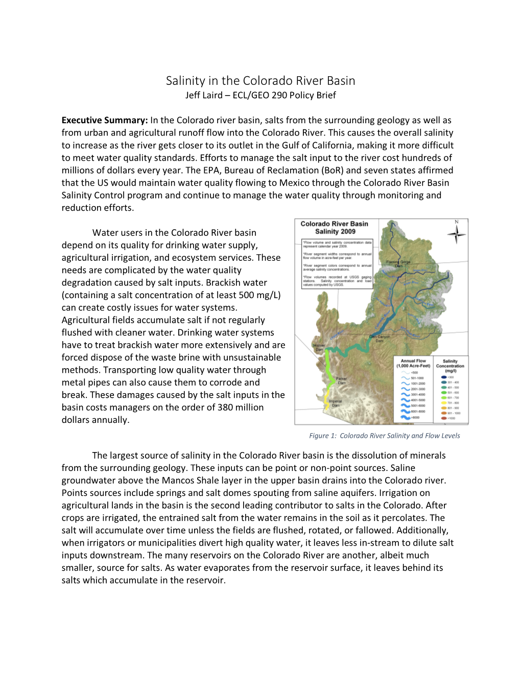 Salinity in the Colorado River Basin Jeff Laird – ECL/GEO 290 Policy Brief