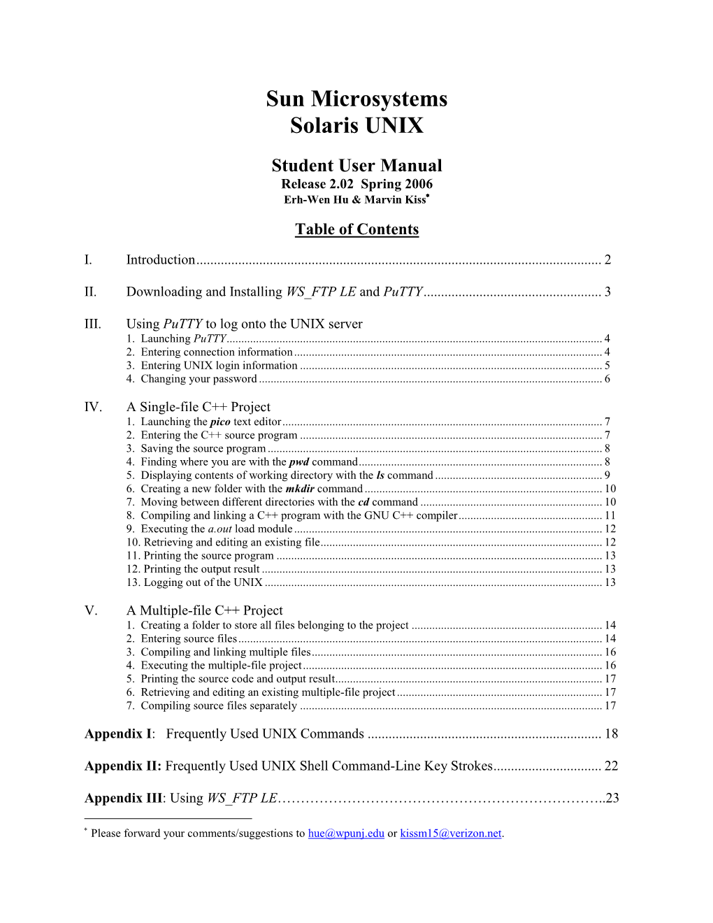 Solaris UNIX Student User Manual