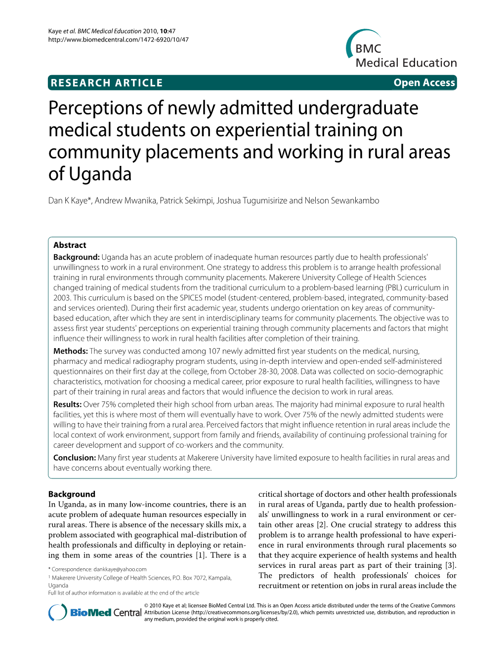 Perceptions of Newly Admitted Undergraduate Medical Students On