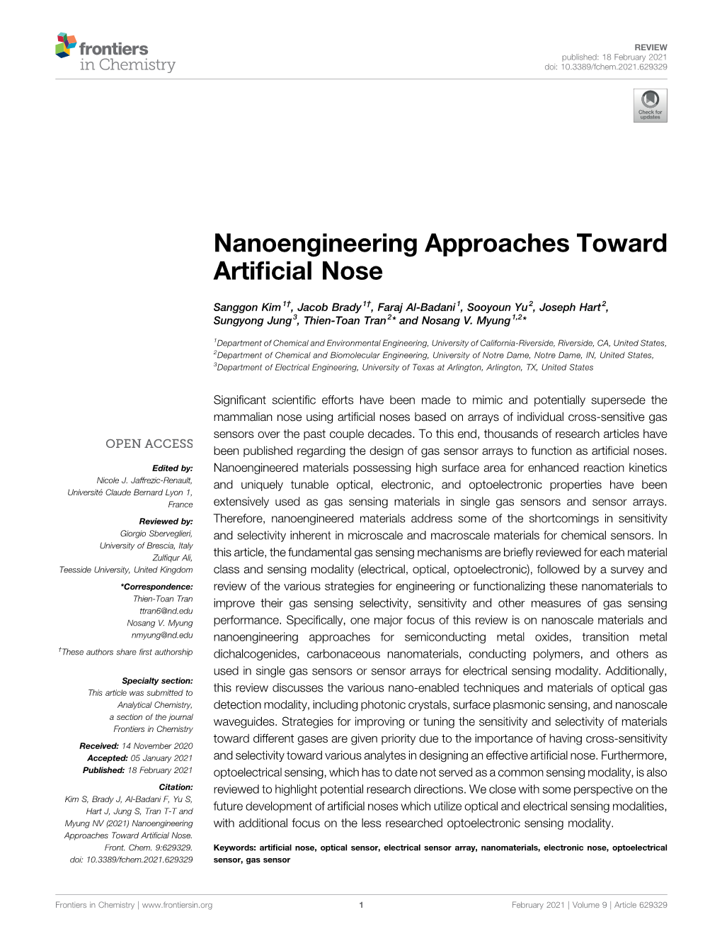 Nanoengineering Approaches Toward Artificial Nose