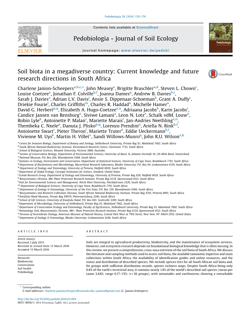 Soil Biota in a Megadiverse Country: Current Knowledge and Future Research Directions in South Africa