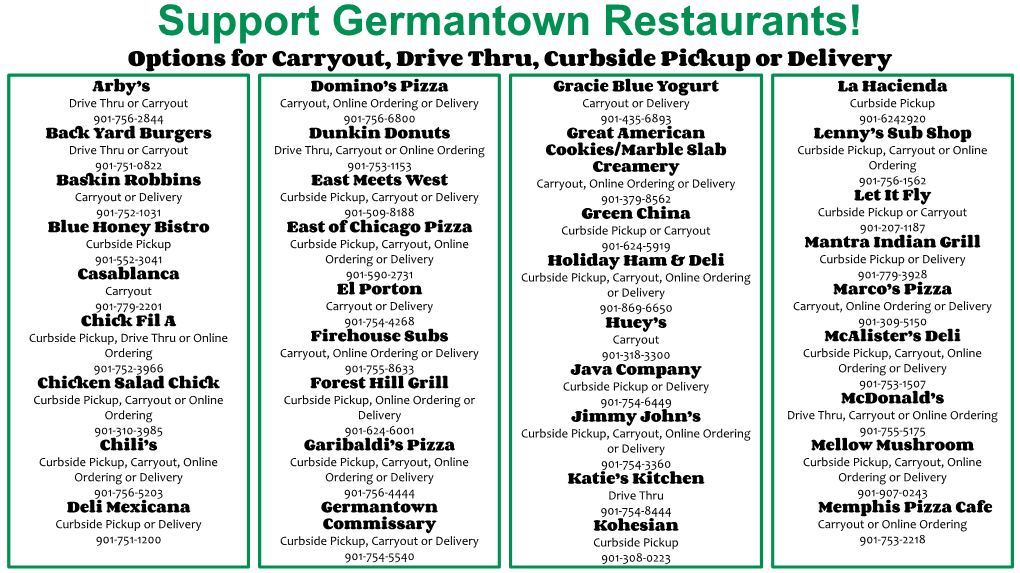 Support Germantown Restaurants!