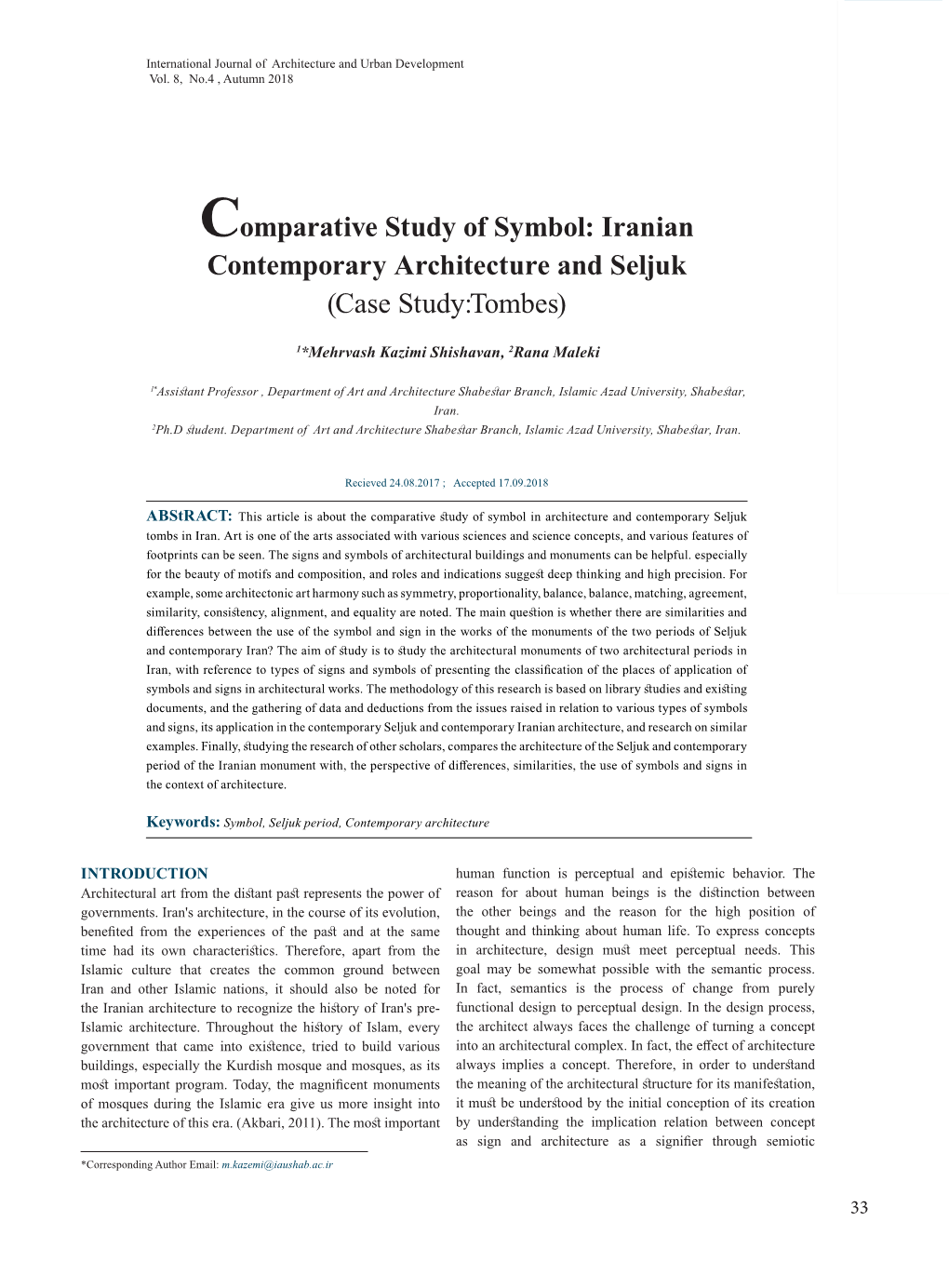 Comparative Study of Symbol: Iranian Contemporary Architecture And