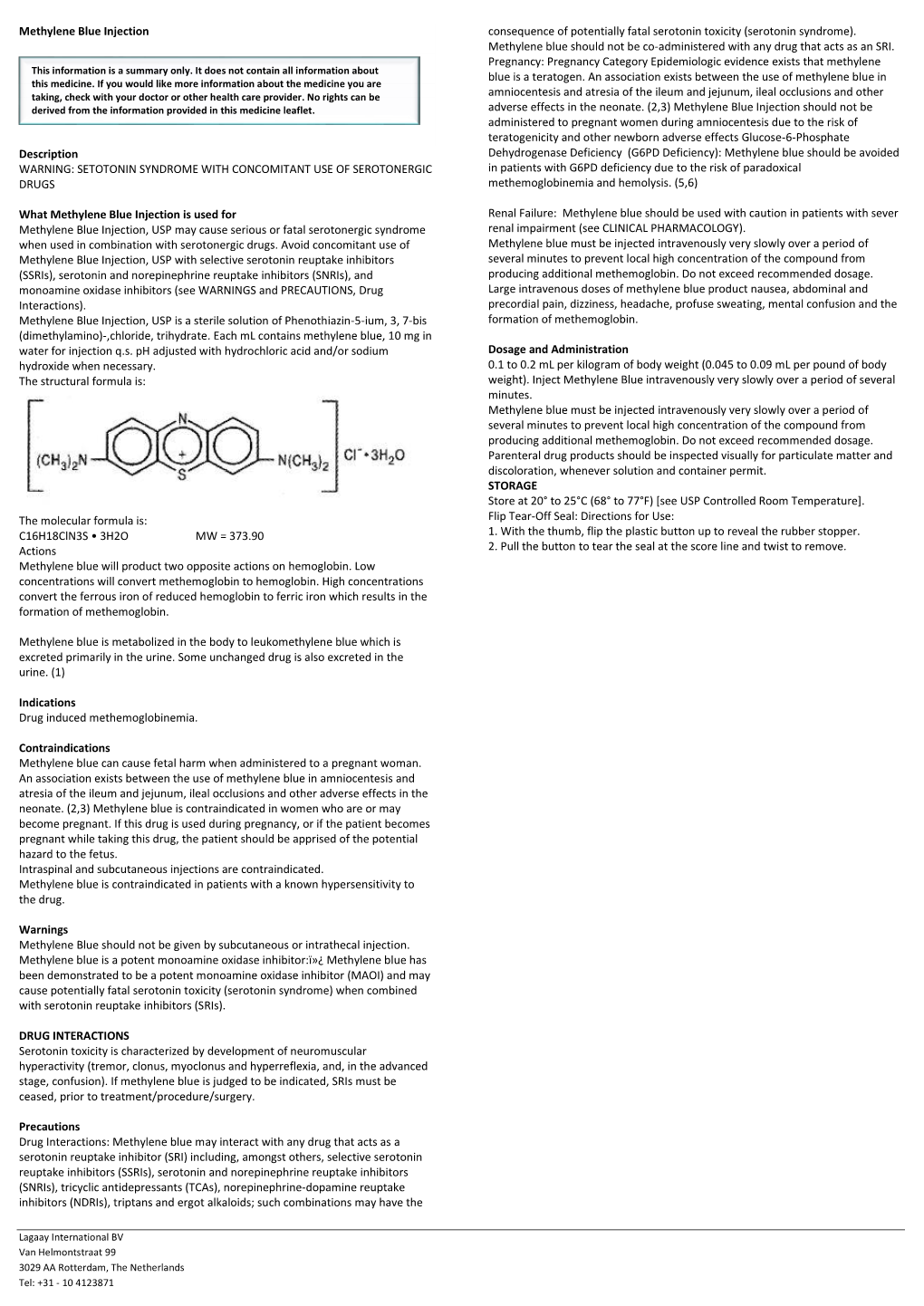 Methylene Blue Injection Description WARNING