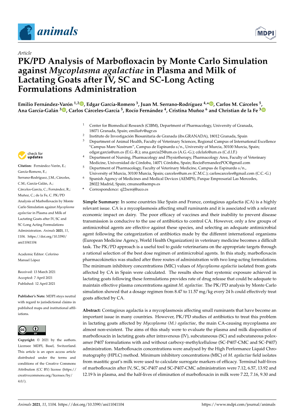 PK/PD Analysis of Marbofloxacin by Monte Carlo Simulation Against