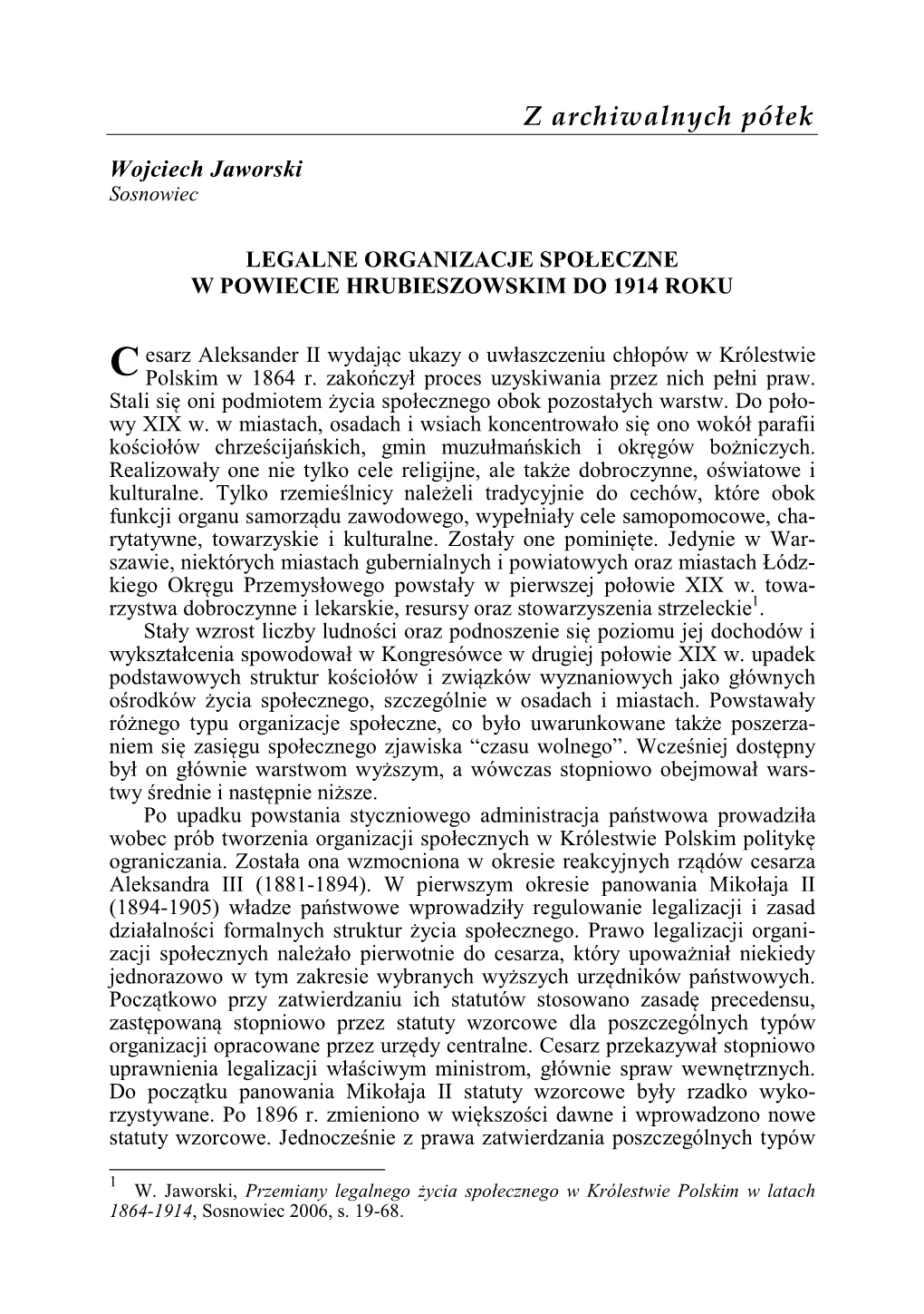 Legalne Organizacje Społeczne W Powiecie Hrubieszowskim Do 1914 Roku
