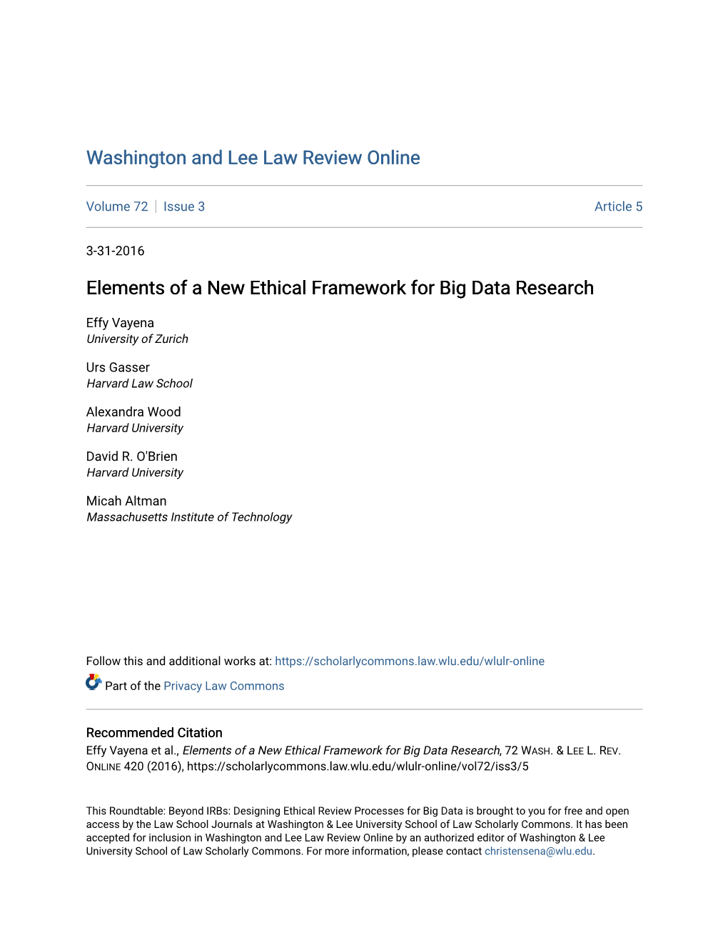 Elements of a New Ethical Framework for Big Data Research