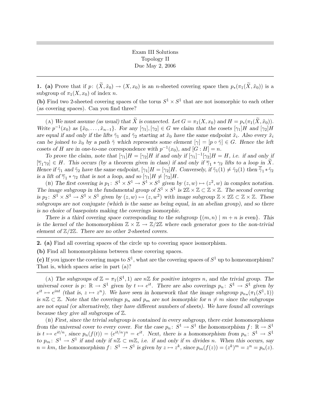 Is an N-Sheeted Covering Space Then P∗(Π1(X,E X˜0)) Is a Subgroup of Π1(X,X0) of Index N