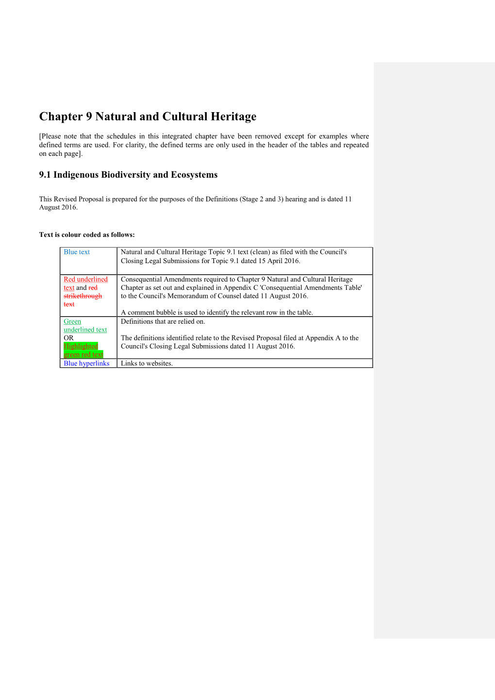 Appendix E Chapter 9 Natural and Cultural Heritage – Definitions Version