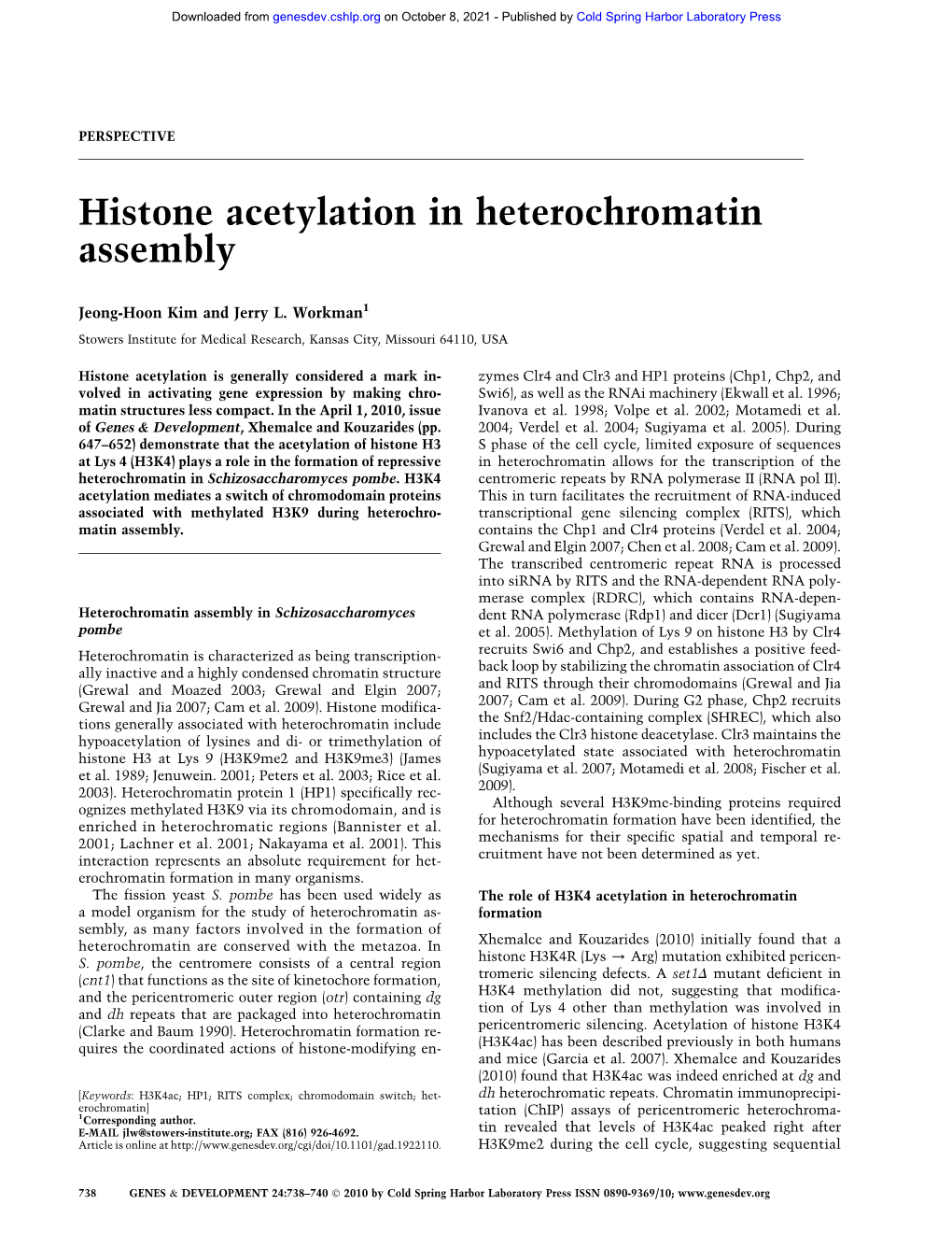 Histone Acetylation in Heterochromatin Assembly